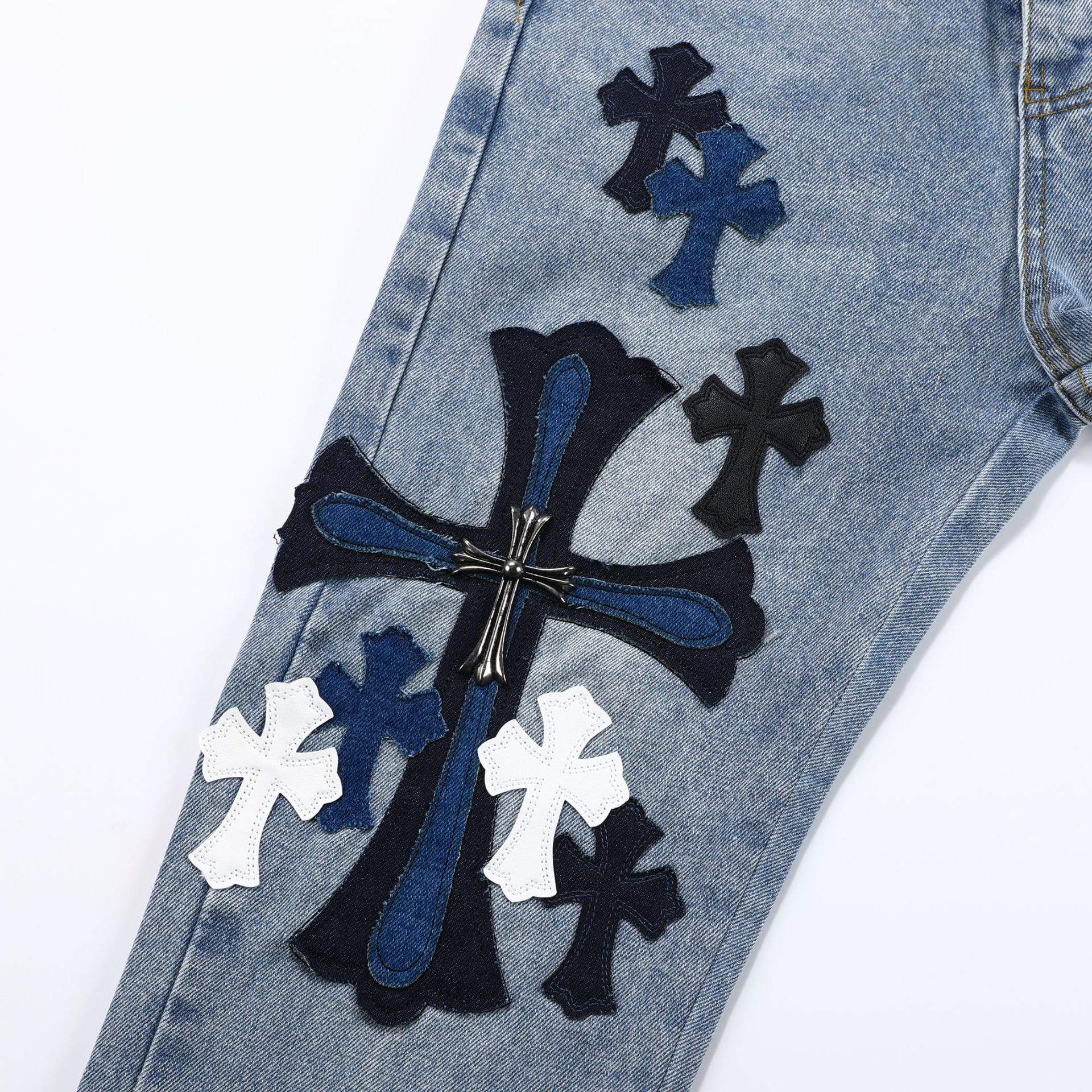 Chrome Hearts blue Silver Cross Patch Jeans